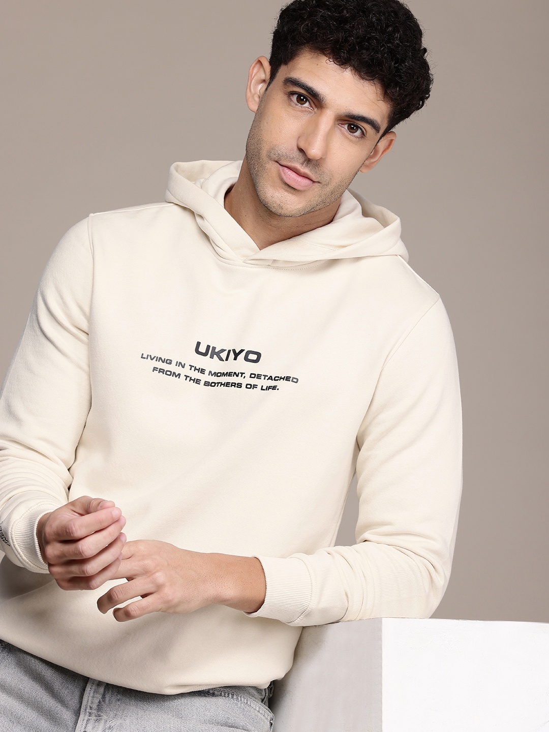 

French Connection Typography Printed Hooded Sweatshirt, Off white