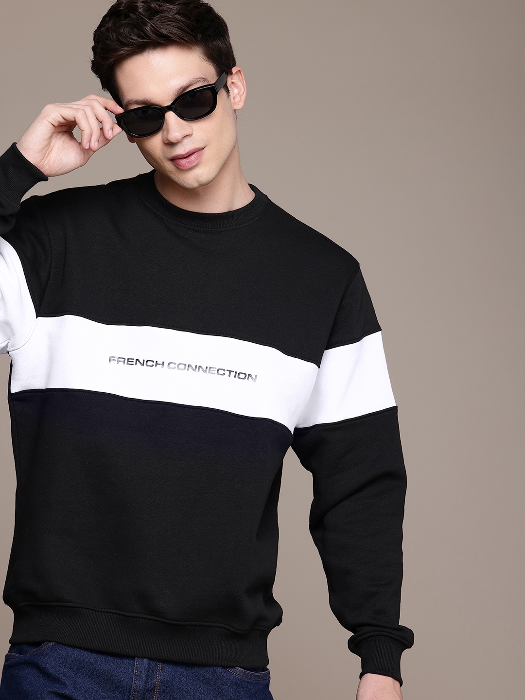 

French Connection Colourblocked Pullover Sweatshirt, Black