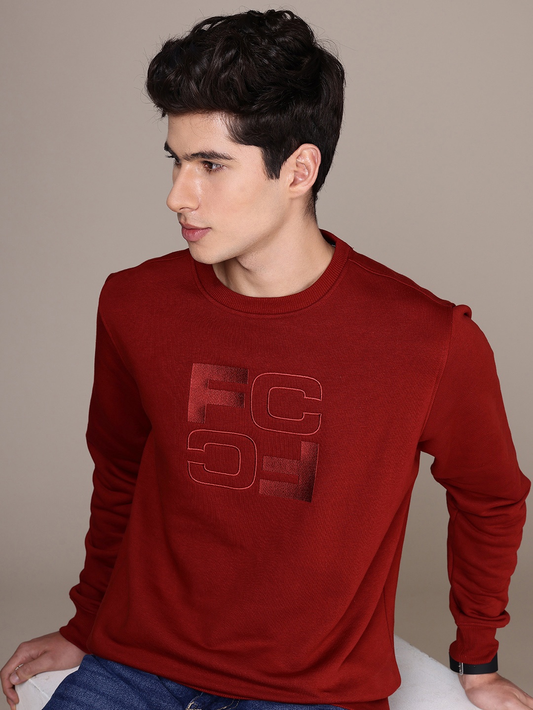 

French Connection Brand Logo Embroidered Sweatshirt, Maroon