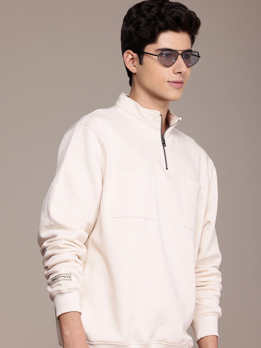 

French Connection Mock Collar Long Sleeves Sweatshirt, Cream
