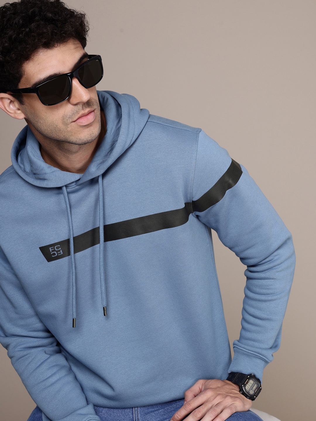 

French Connection Solid Hooded Sweatshirt, Blue