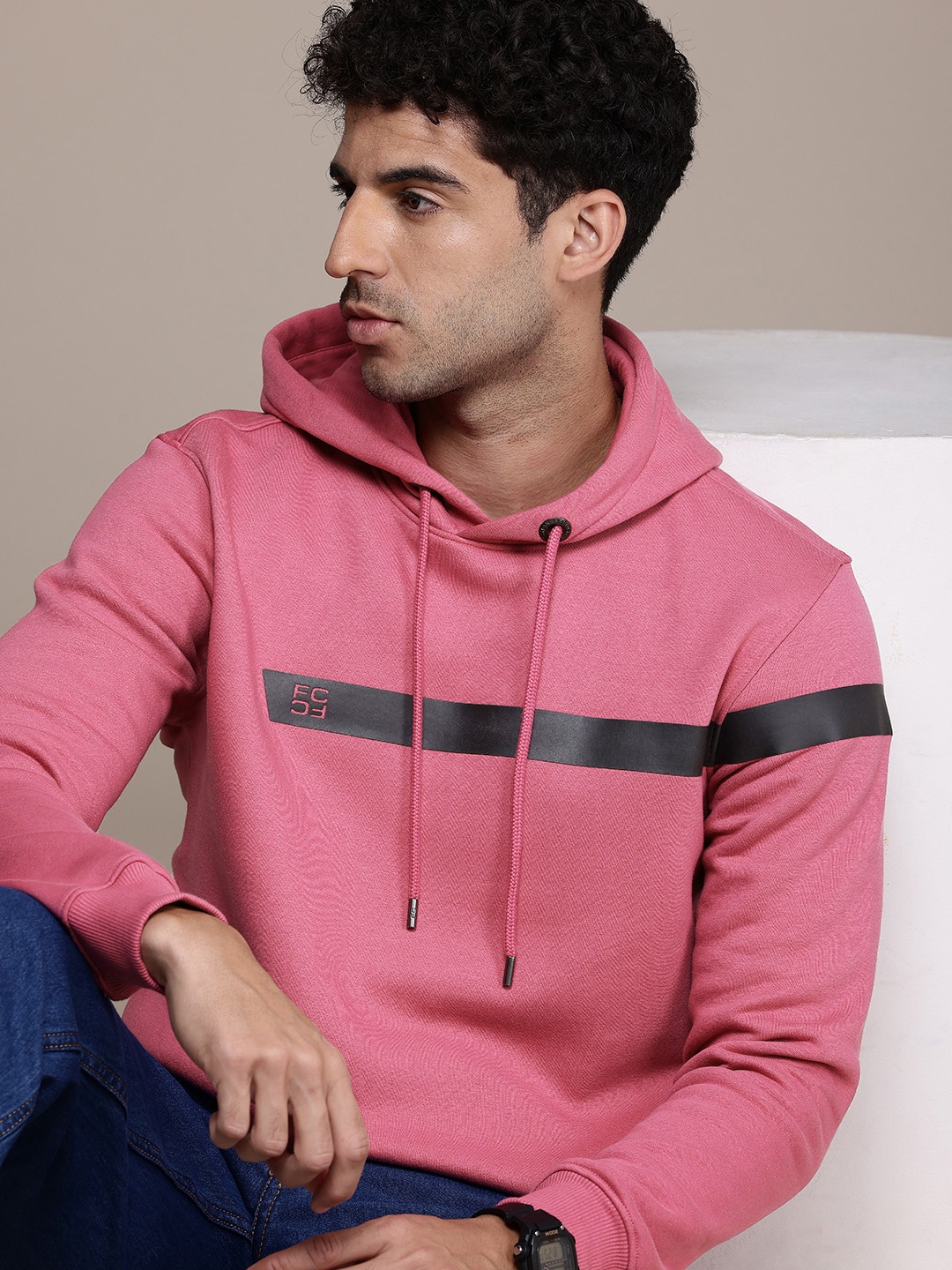 

French Connection Colourblocked Hooded Sweatshirt, Pink