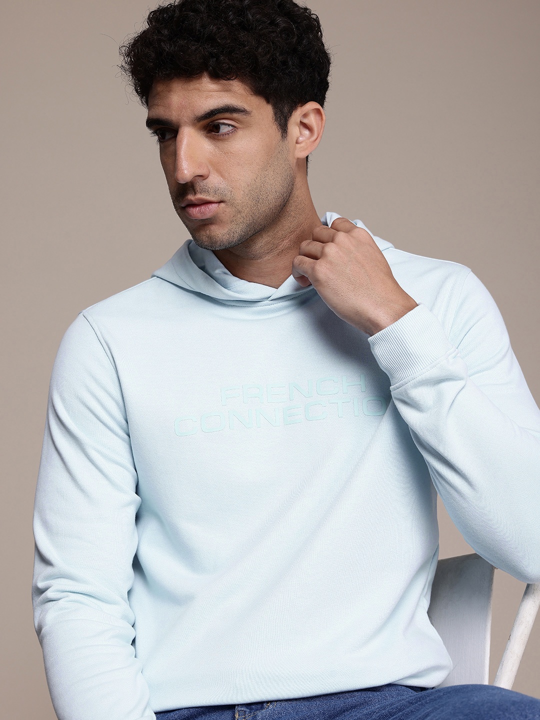 

French Connection Typography Printed Hooded Sweatshirt, Blue