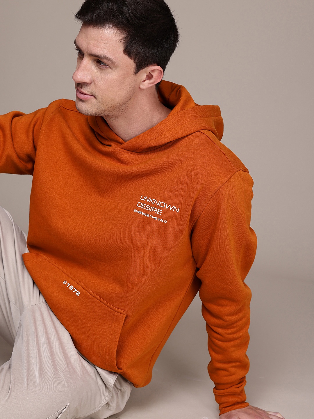 

French Connection Printed Hooded Sweatshirt, Orange