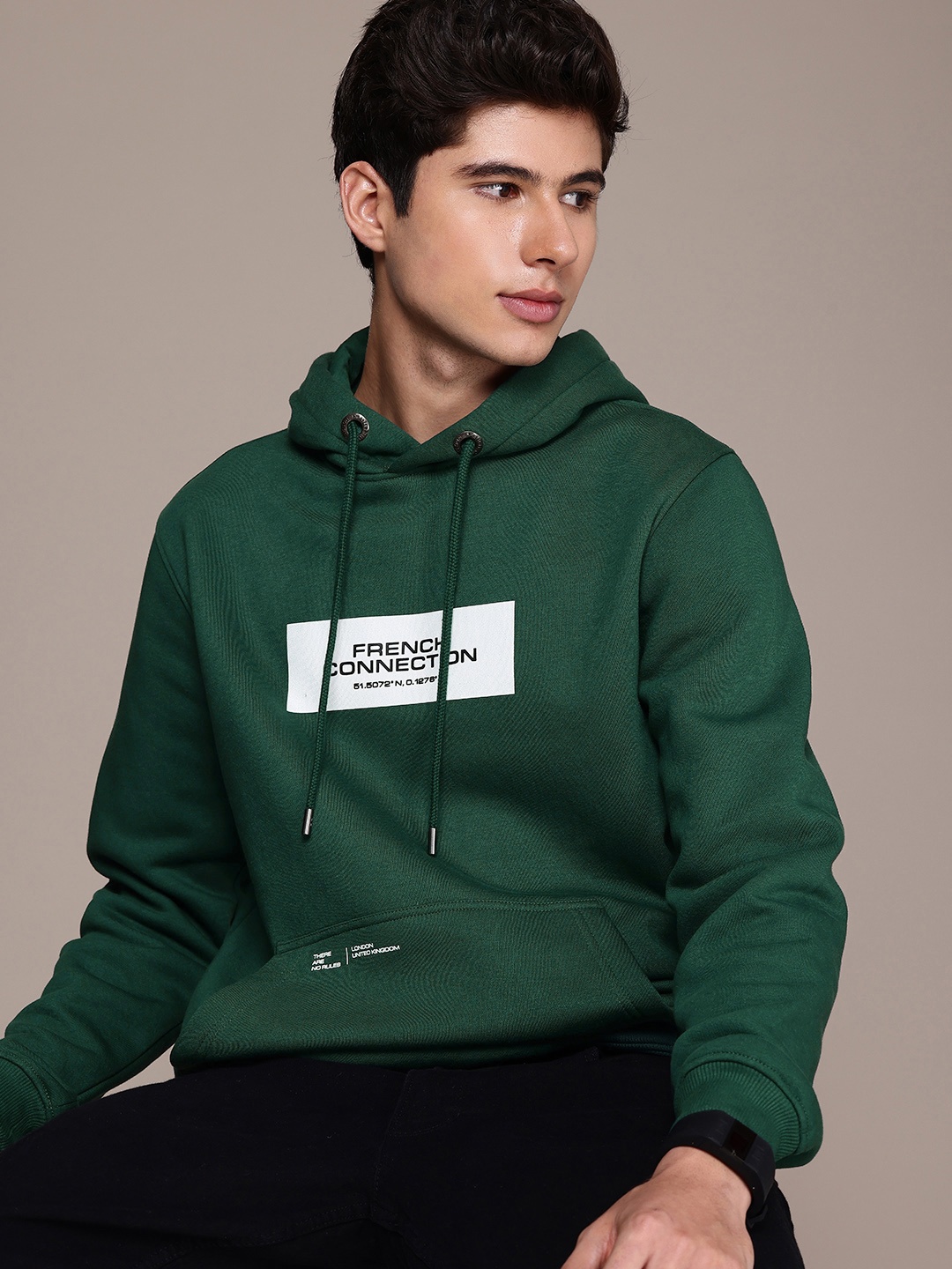 

French Connection Brand Logo Printed Hooded Sweatshirt, Green