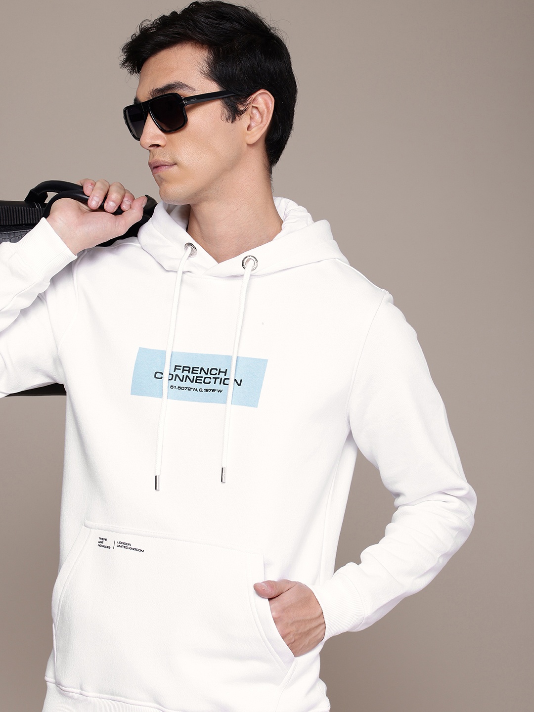 

French Connection Brand Logo Printed Hooded Sweatshirt, White