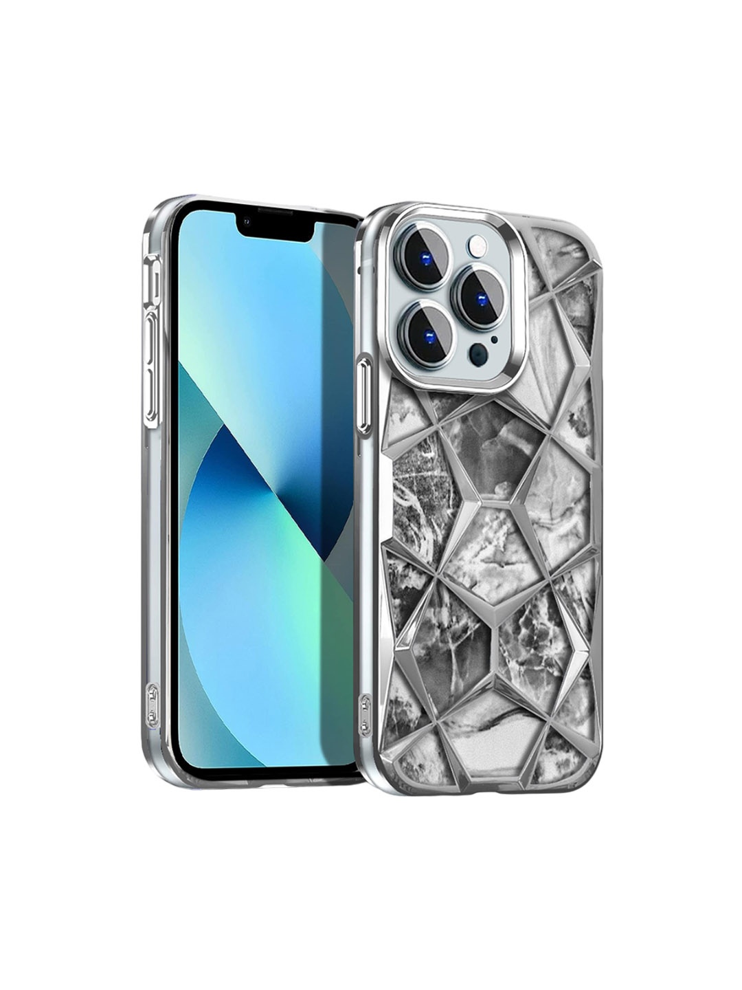 

Karwan Abstract Printed iPhone 13 Pro Max Back Case Mobile Accessories, Silver