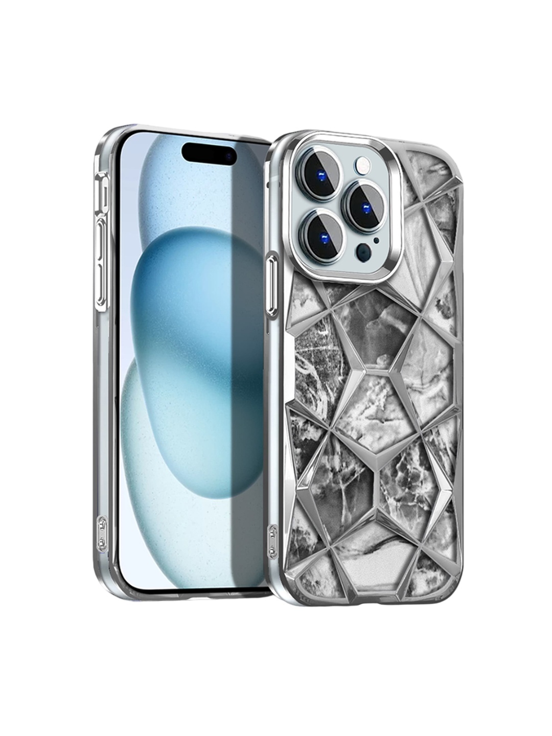 

Karwan Abstract Printed iPhone 14 Pro Max Back Case, Silver