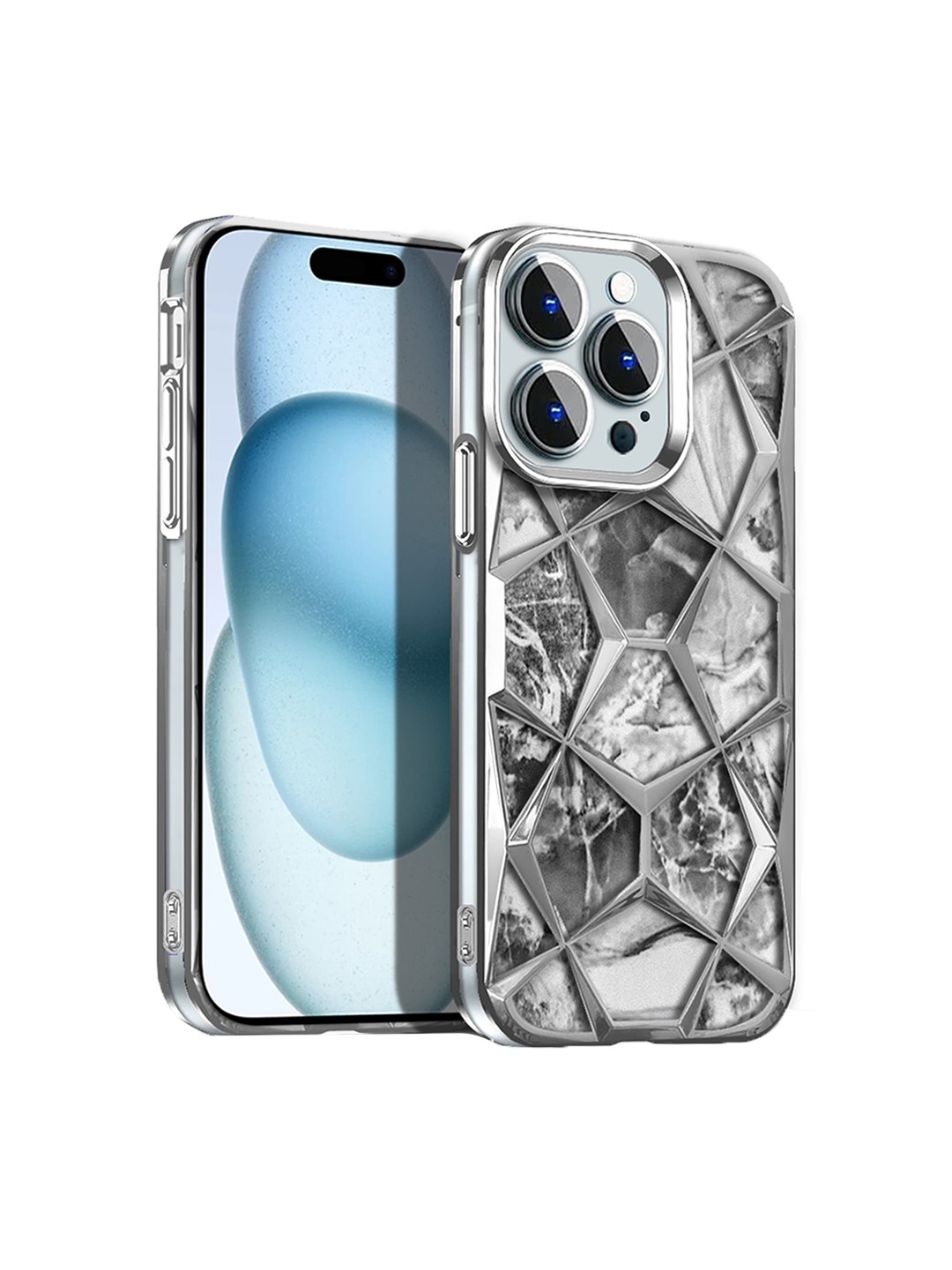 

Karwan Abstract Printed iPhone 14 Pro Back Case, Silver