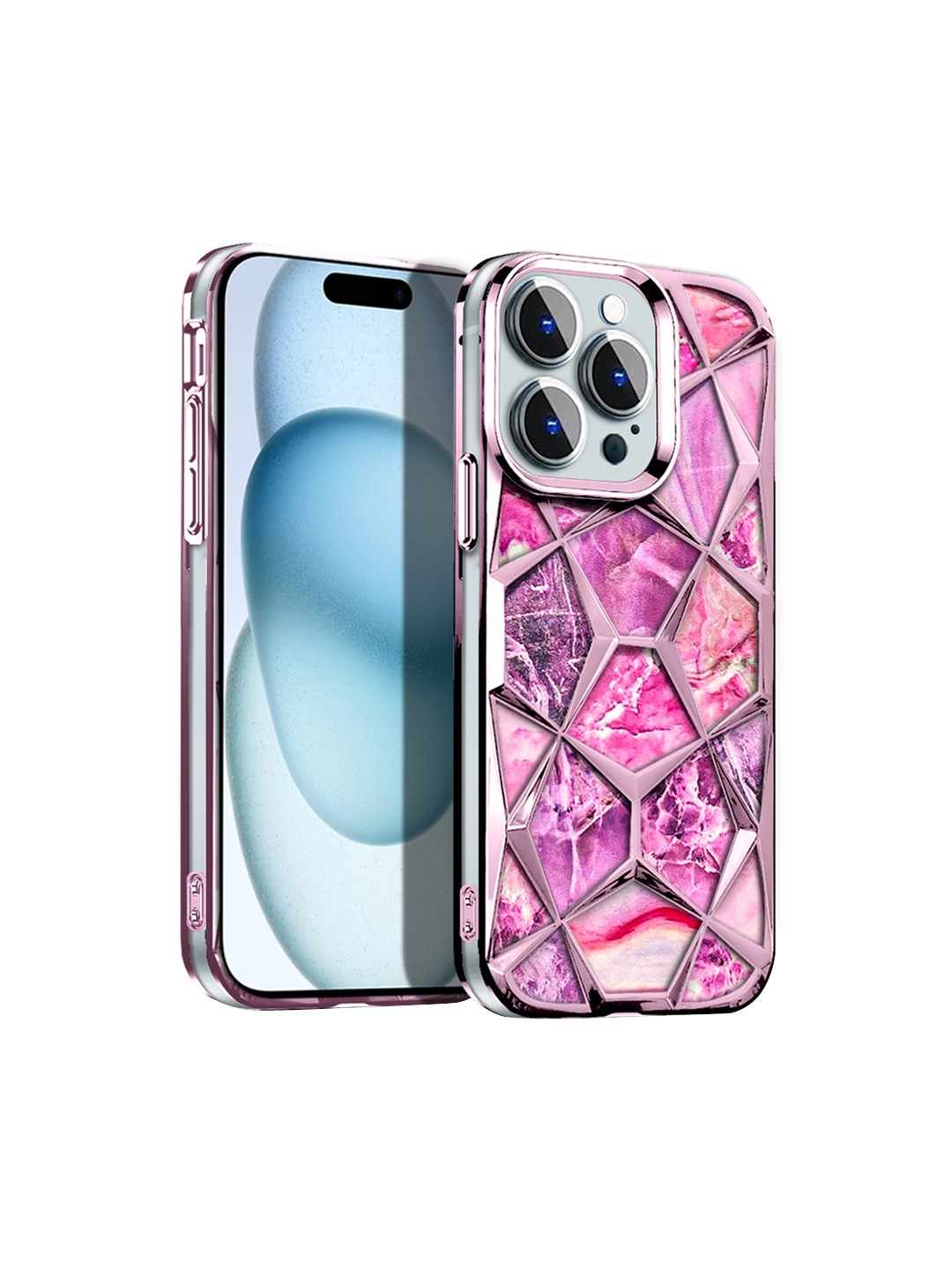 

Karwan Printed Chrome Electroplated iPhone 15 Pro Max Back Case Mobile Accessories, Pink