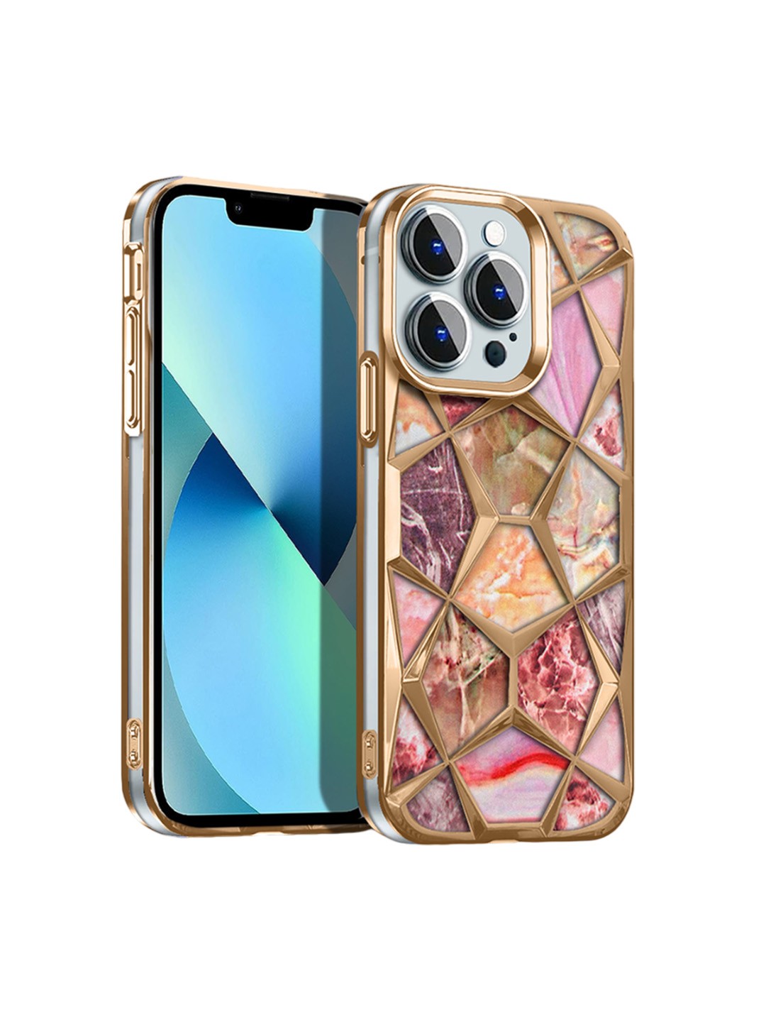 

Karwan Abstract Printed iPhone 13 Pro Max Mobile Case, Gold