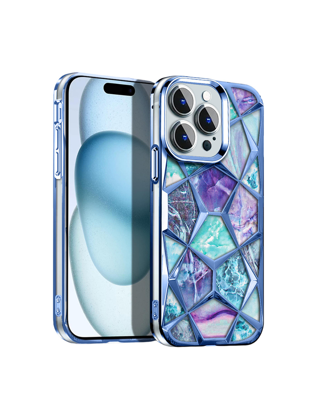 

Karwan Diamond Printed iPhone 15 Pro Max Back Case, Blue