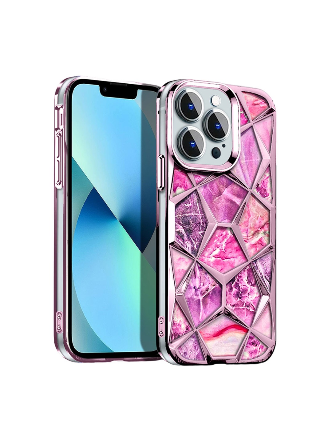 

Karwan Diamond Printed iPhone 13 Pro Max Back Case, Pink