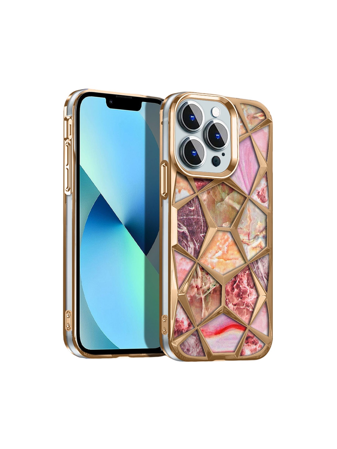 

Karwan Diamond Shape Printed iPhone 12 Pro Max Back Case, Gold