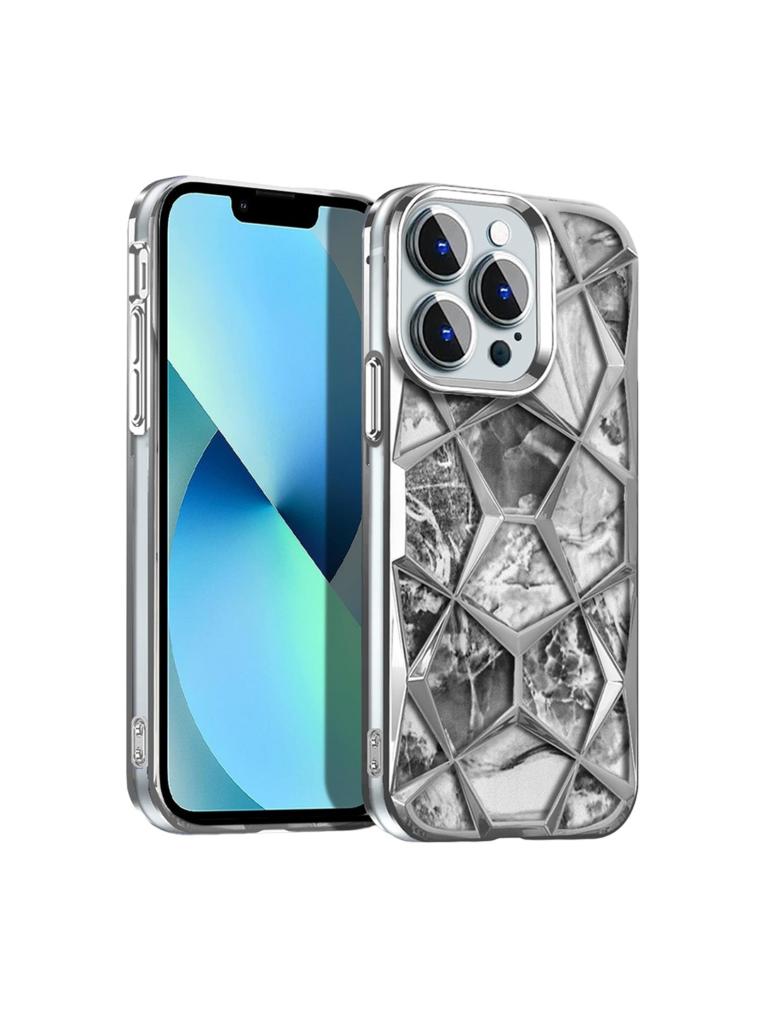 

Karwan Abstract Textured iPhone 12 Pro Max Chrome Electroplated Back Case Cover, Silver