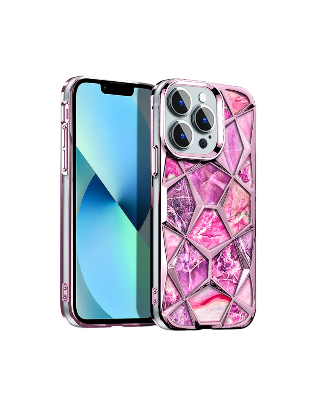 

Karwan Abstract Textured iPhone 12 Pro Max Chrome Electroplated Back Case Cover, Pink