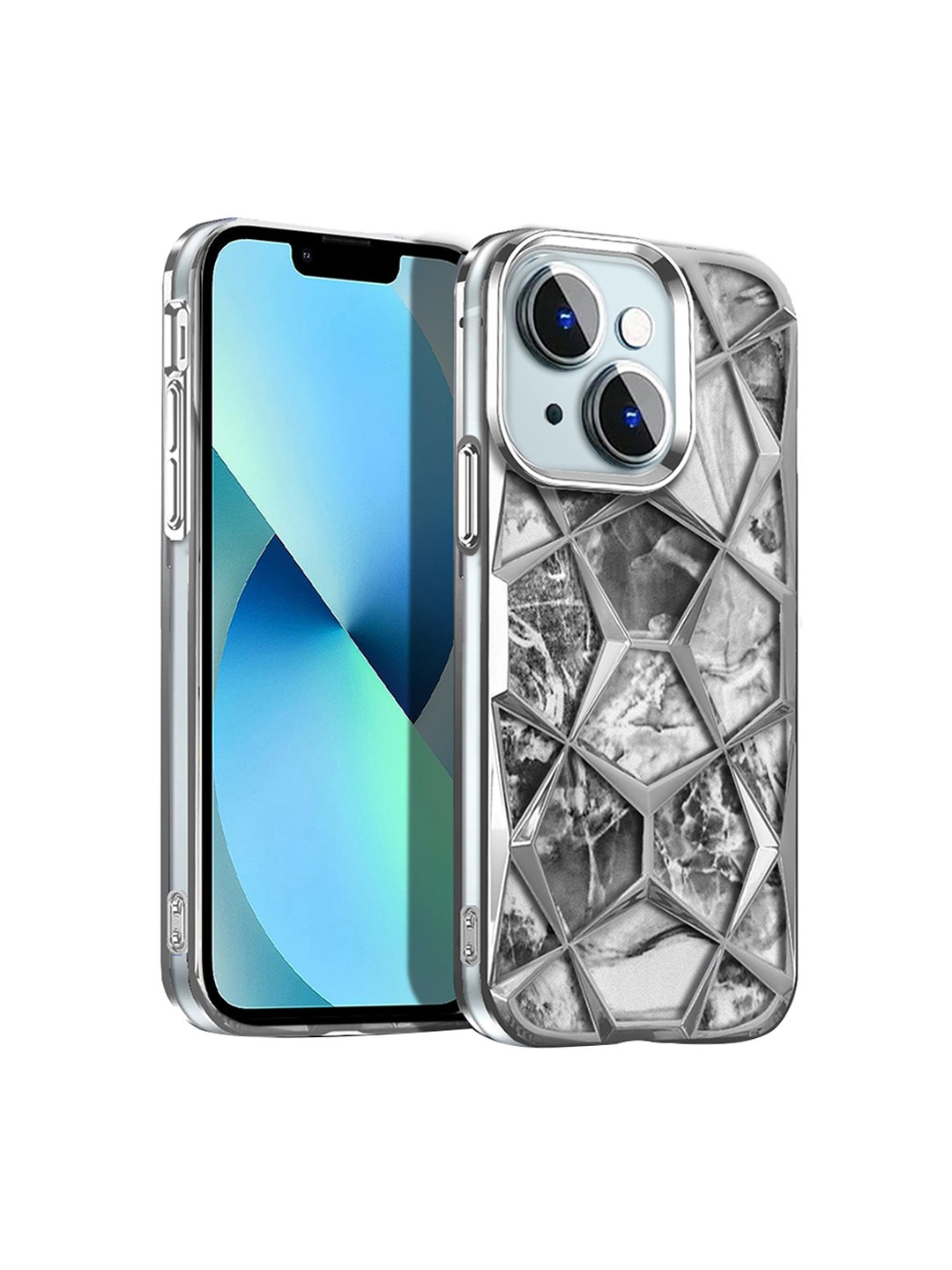 

Karwan Diamond Shape Printed iPhone 13 Back Case, Silver