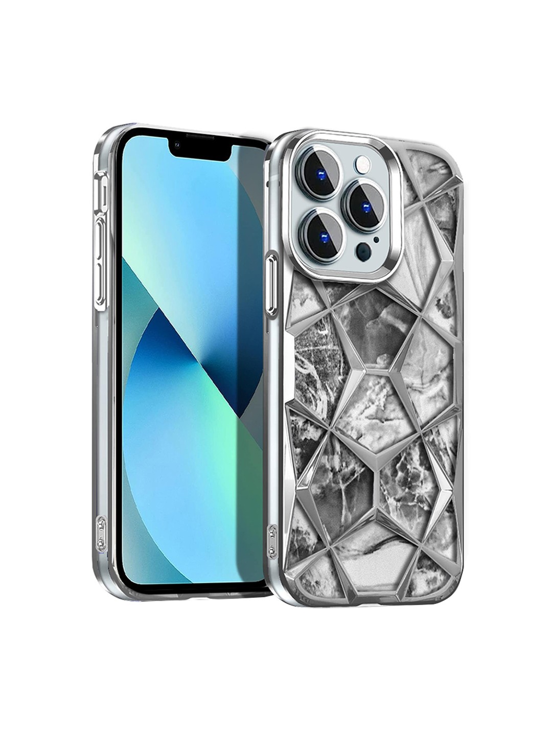 

Karwan Abstract Textured iPhone 11 Pro Chrome Electroplated Back Case Cover, Silver