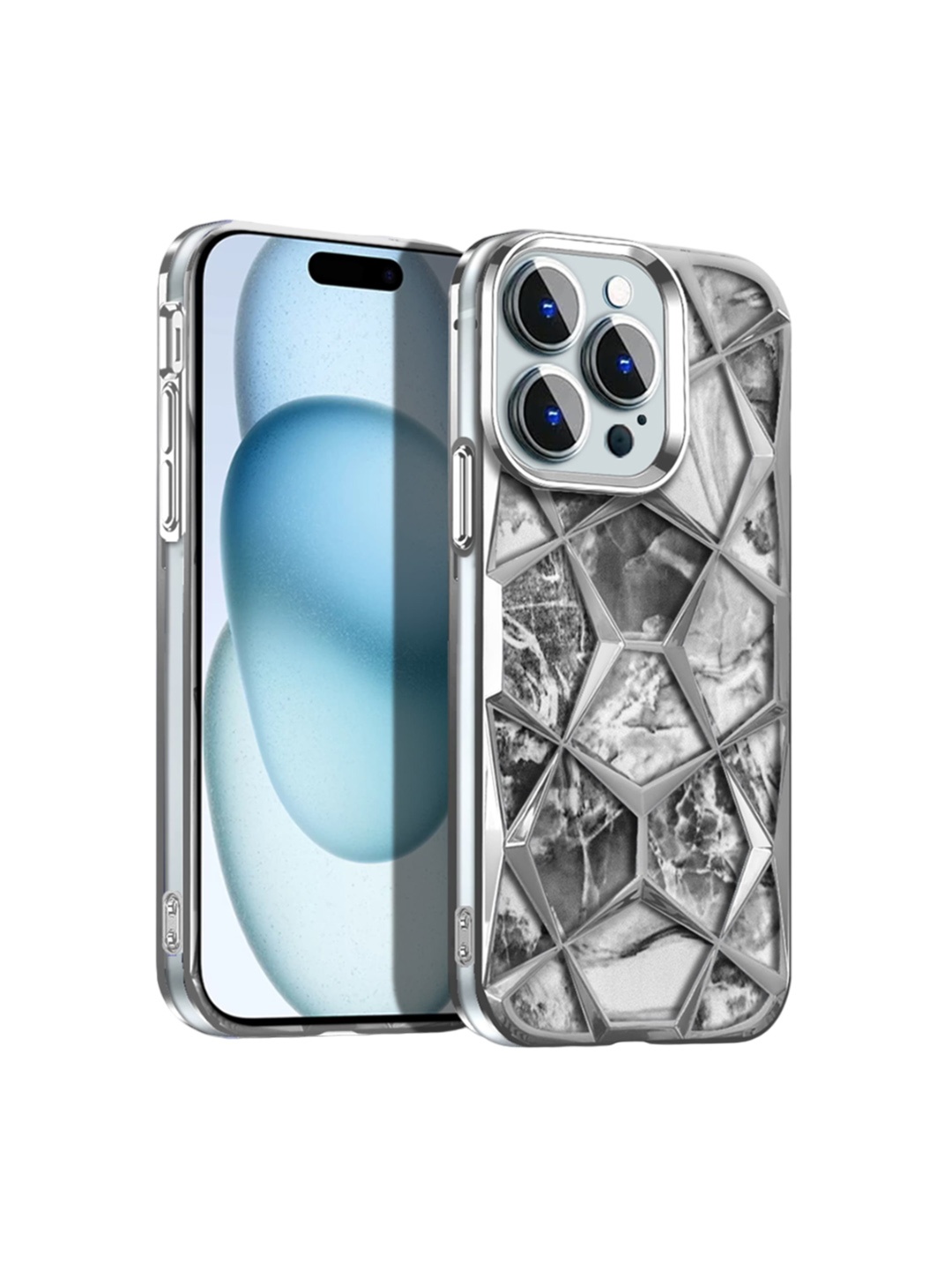 

Karwan Abstract Printed iPhone 15 Pro Max Back Case Mobile Accessories, Silver