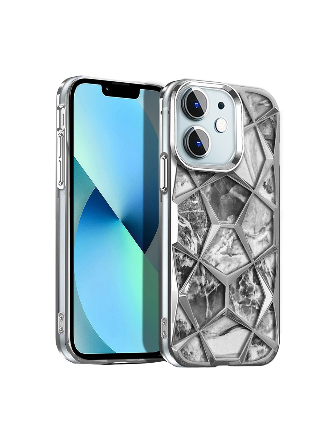 

Karwan Abstract Printed Chrome Electroplated iPhone 12 Mobile Back Case, Silver