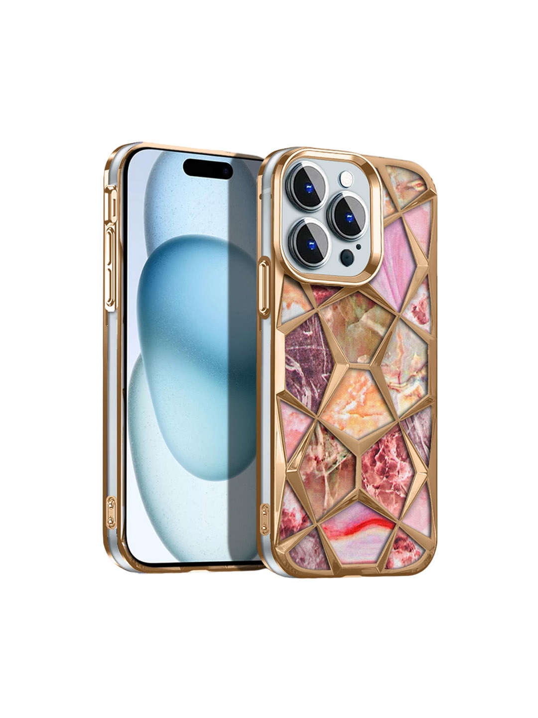 

Karwan Printed Chrome Electroplated iPhone 15 Pro Max Back Case Mobile Accessories, Gold