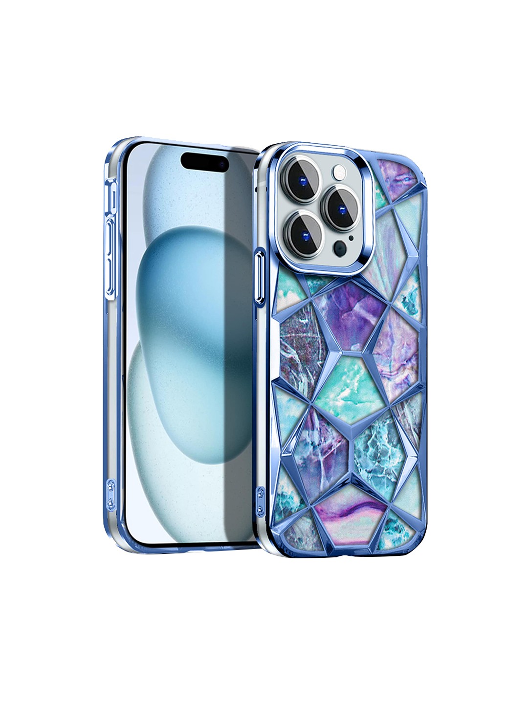 

Karwan Diamond Shape Printed iPhone 14 Pro Back Case, Blue