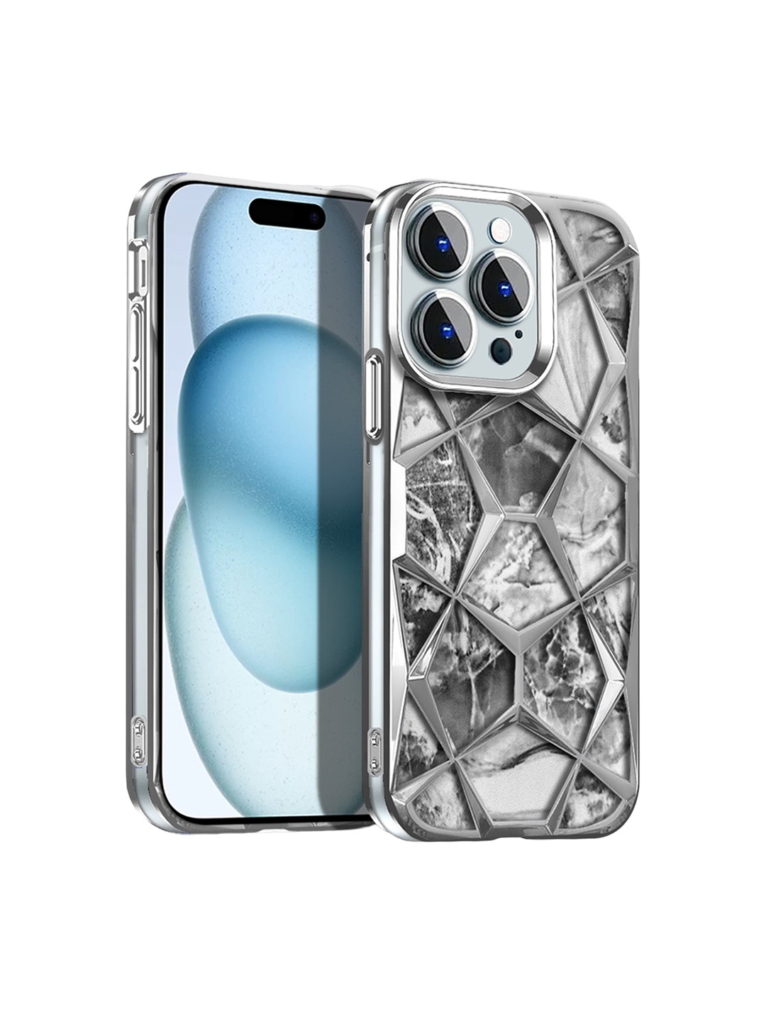 

Karwan Abstract Printed iPhone 15 Pro Back Case Mobile Accessories, Silver