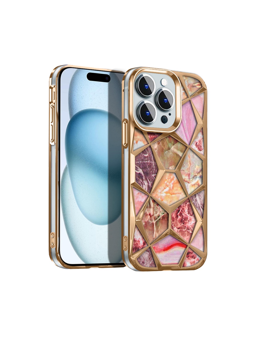 

Karwan Abstract Printed iPhone 14 Pro Back Case Mobile Accessories, Gold