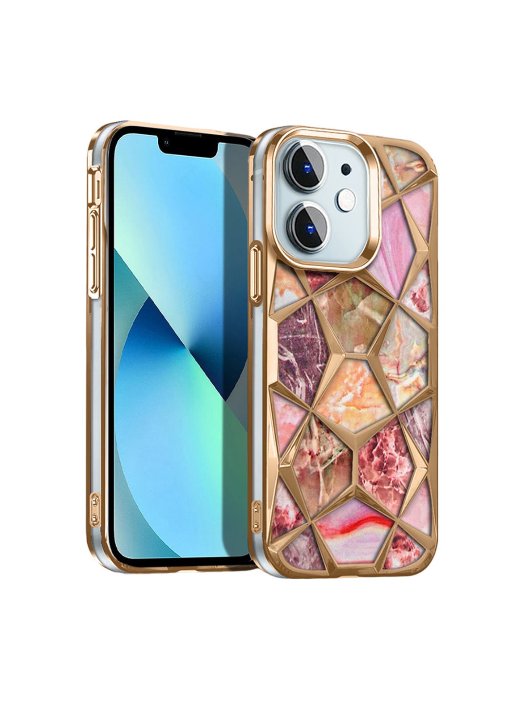 

Karwan Diamond Shape Printed iPhone 12 Back Case, Gold