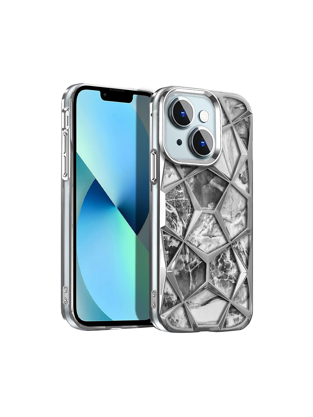 

Karwan Diamond Printed iPhone 14 Plus Back Case, Silver