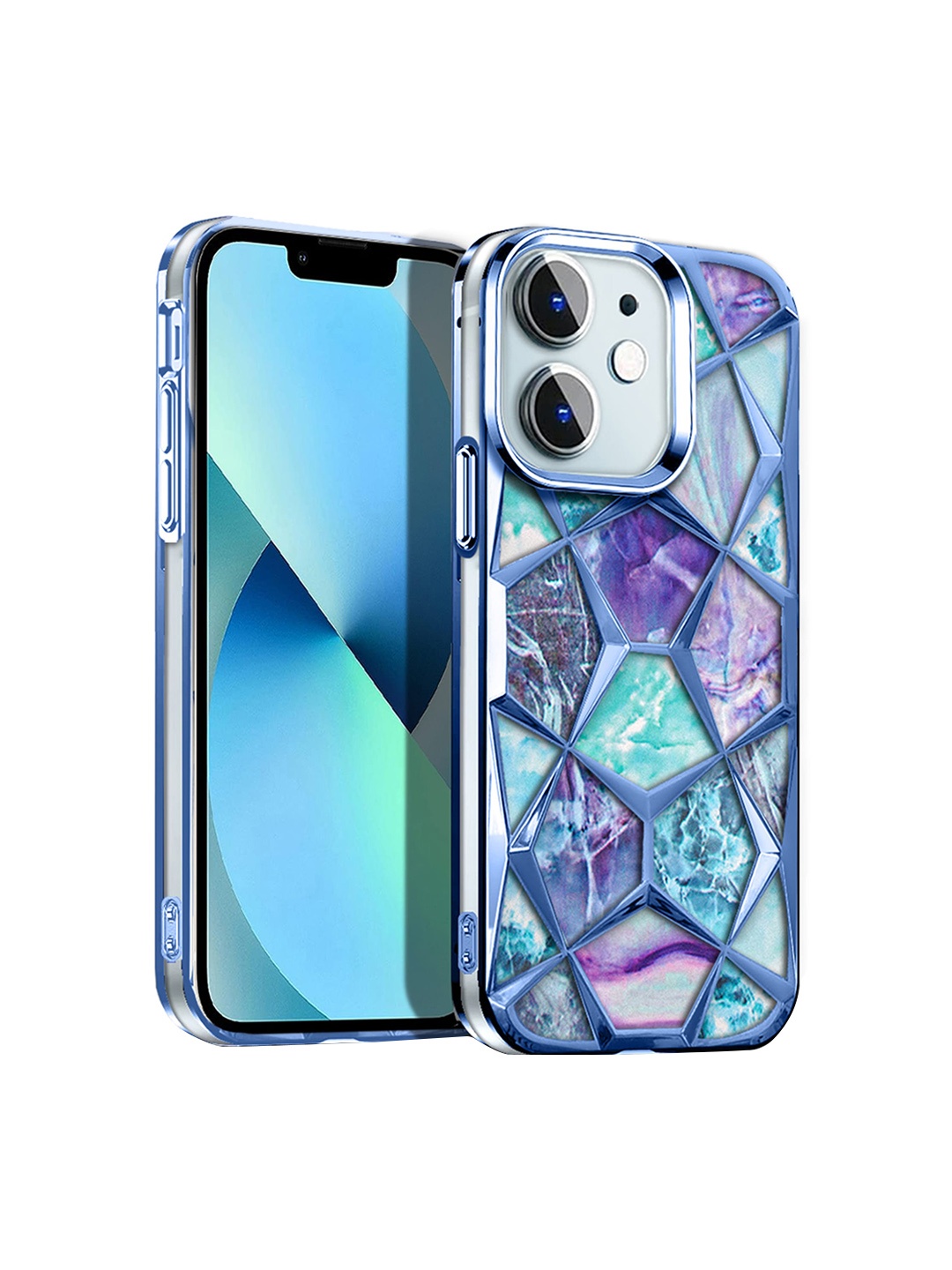 

Karwan Abstract Textured iPhone 12 Chrome Electroplated Back Case Cover, Blue