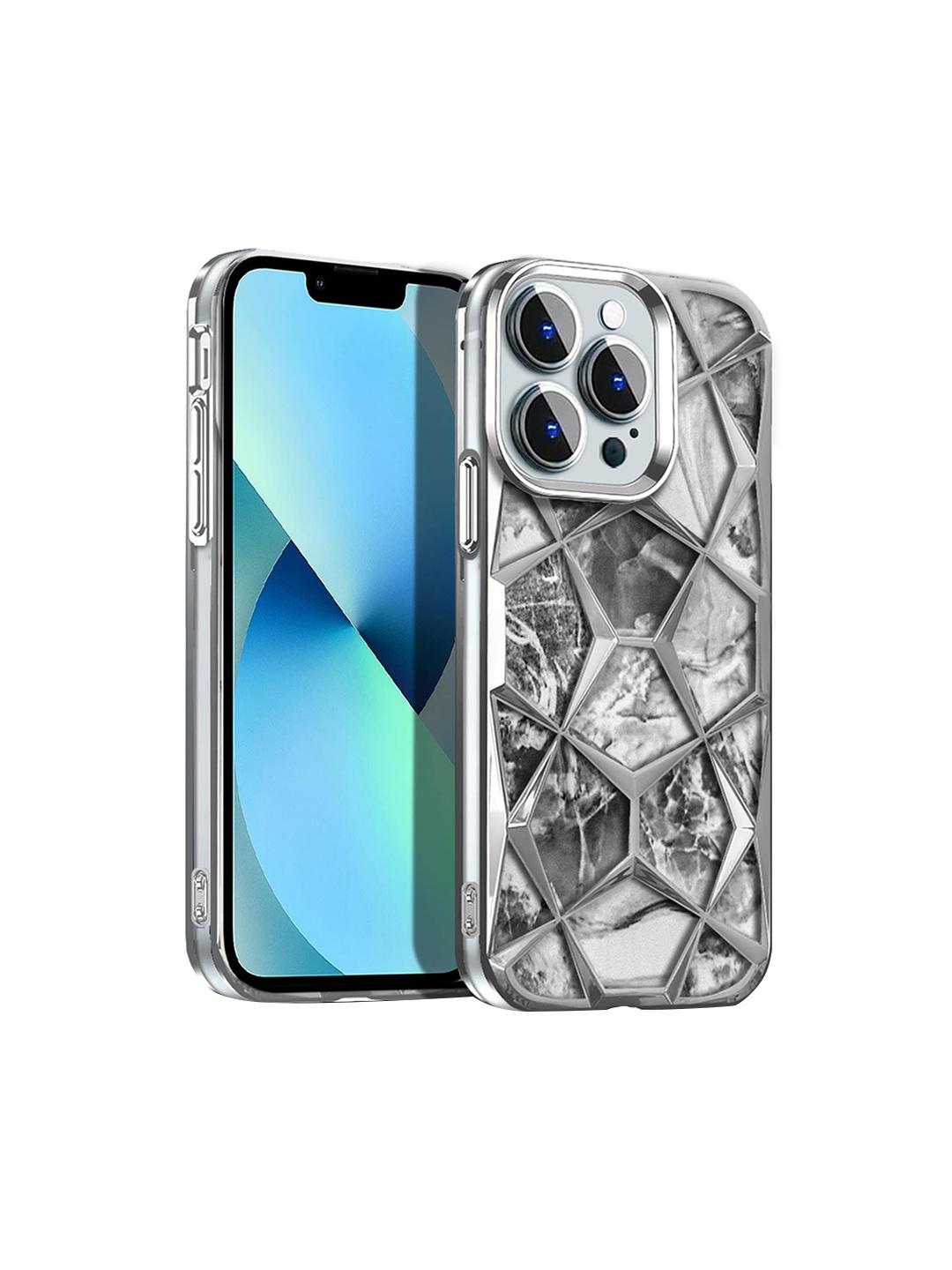 

Karwan Abstract Printed Chrome Electroplated iPhone 11 Pro Max Mobile Back Case, Silver