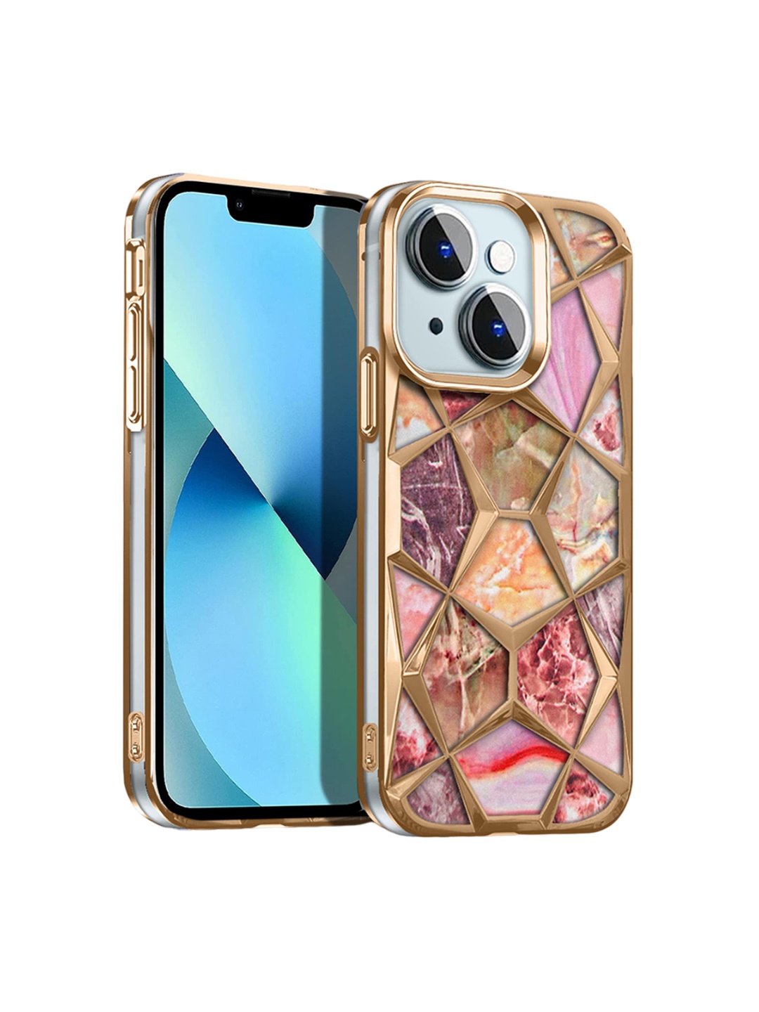 

Karwan Diamond Printed iPhone 14 Back Case, Gold