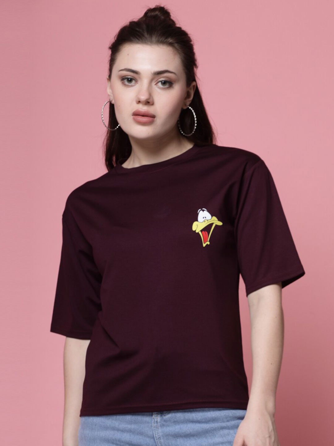 

Clora Creation Graphic Printed Round Neck T-shirt, Burgundy