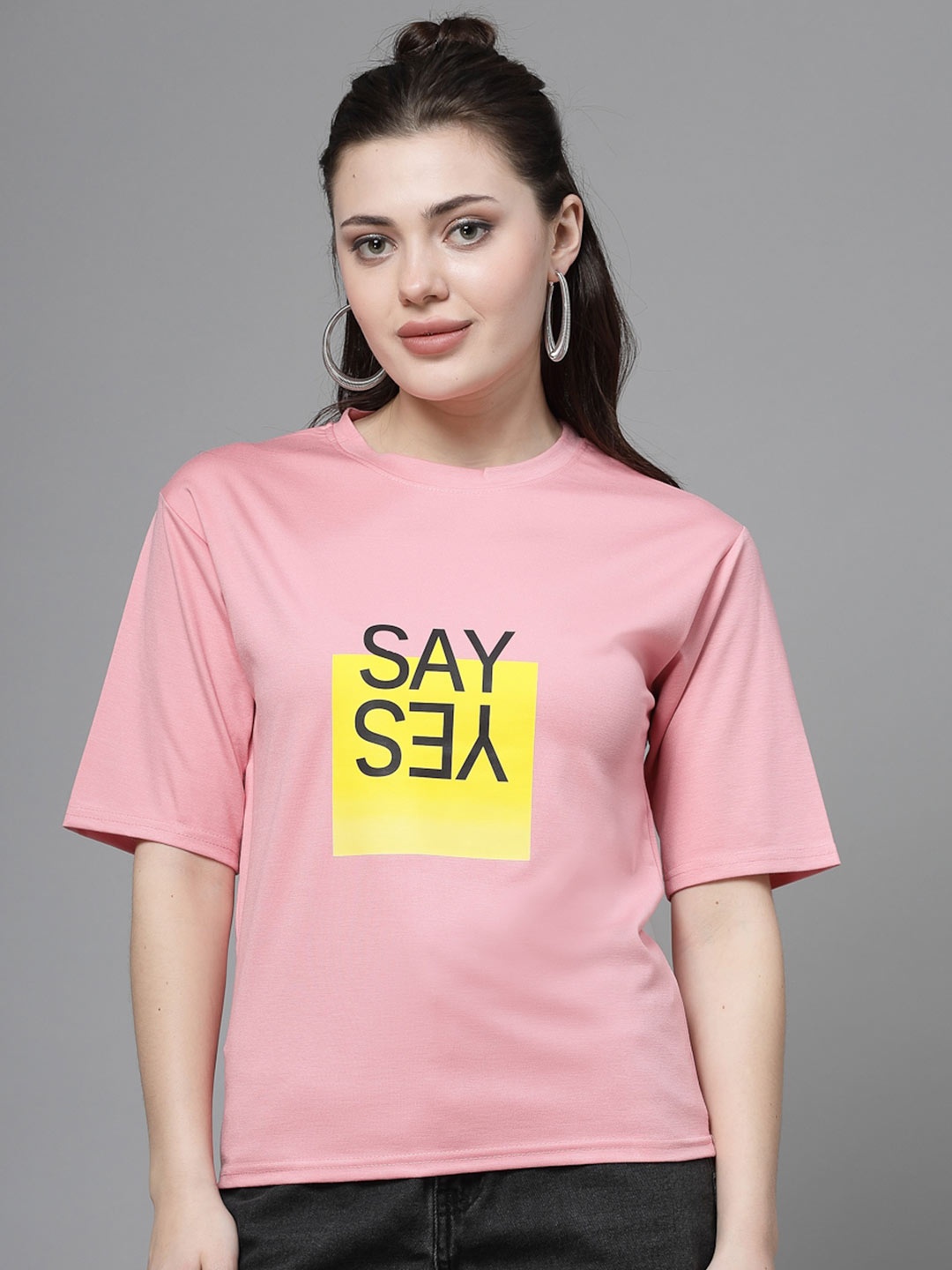 

Clora Creation Typography Printed Round Neck T-shirt, Pink