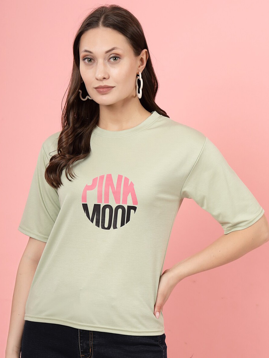 

Clora Creation Typography Printed Round Neck T-shirt, Green