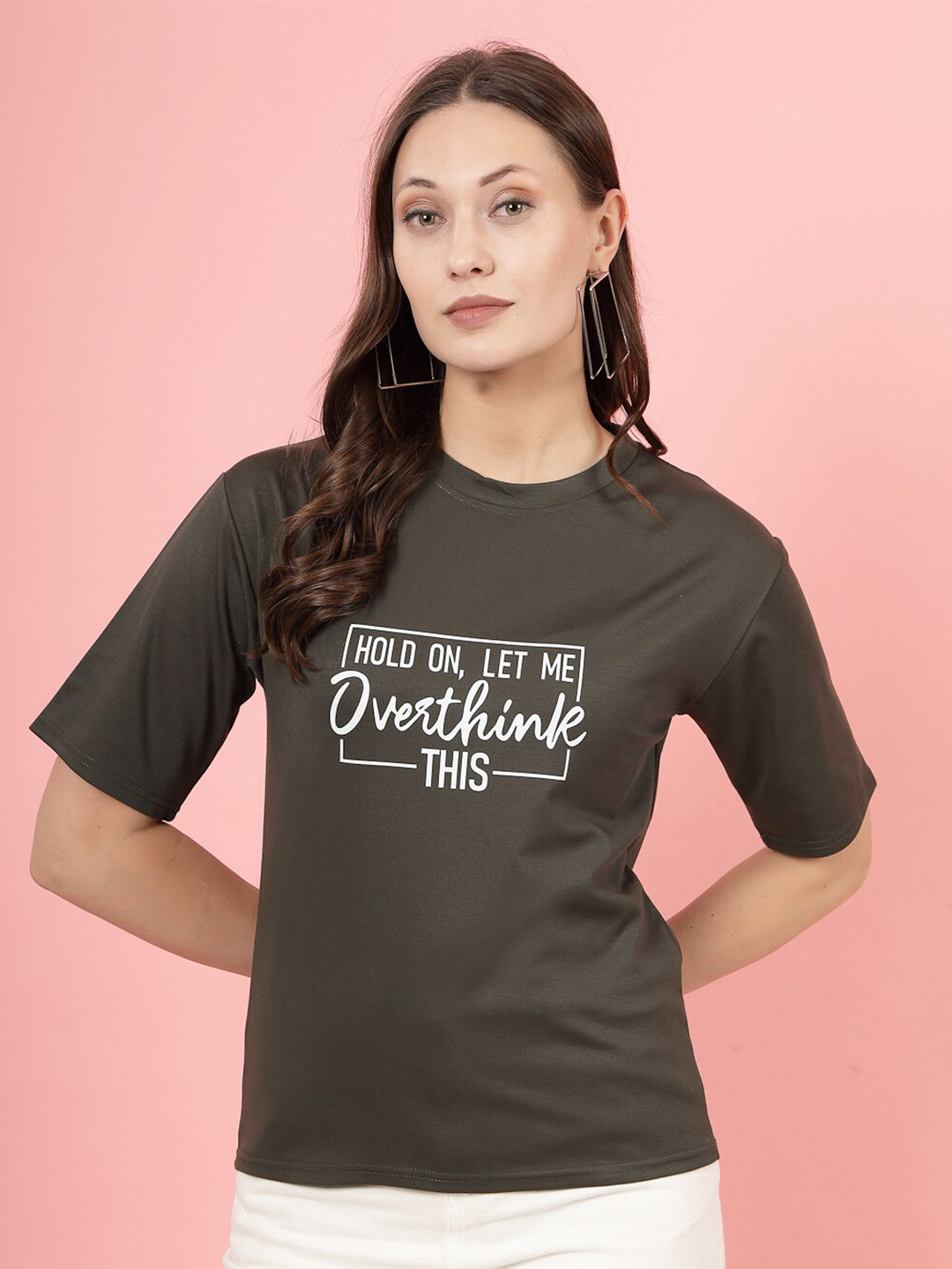 

Clora Creation Typography Printed Round Neck T-shirt, Olive