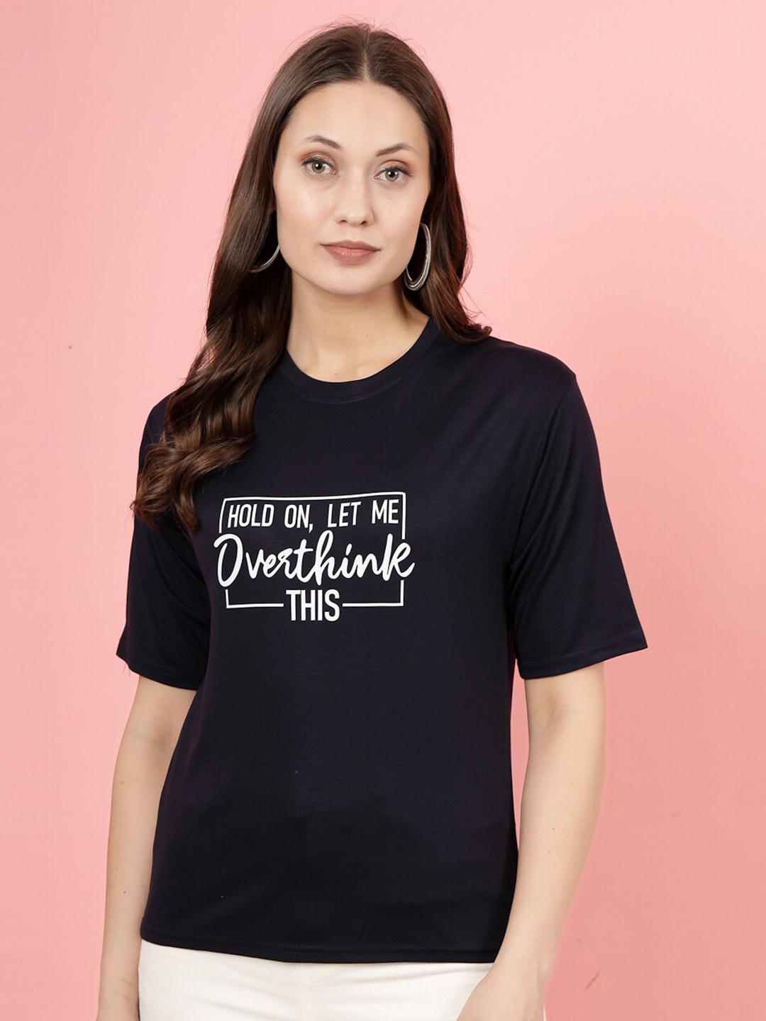 

Clora Creation Typography Printed Round Neck T-shirt, Navy blue