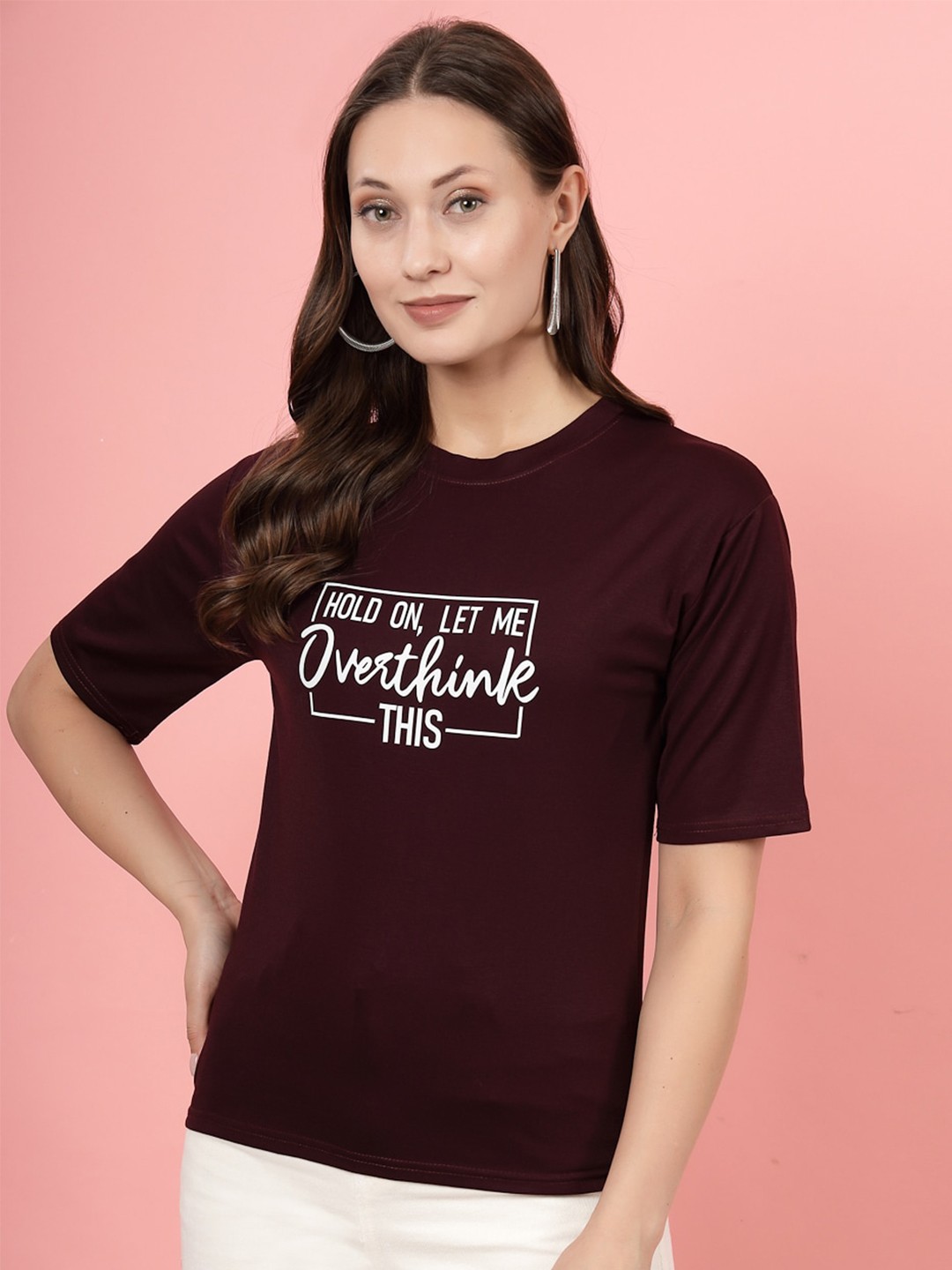 

Clora Creation Typography Printed Round Neck T-shirt, Burgundy