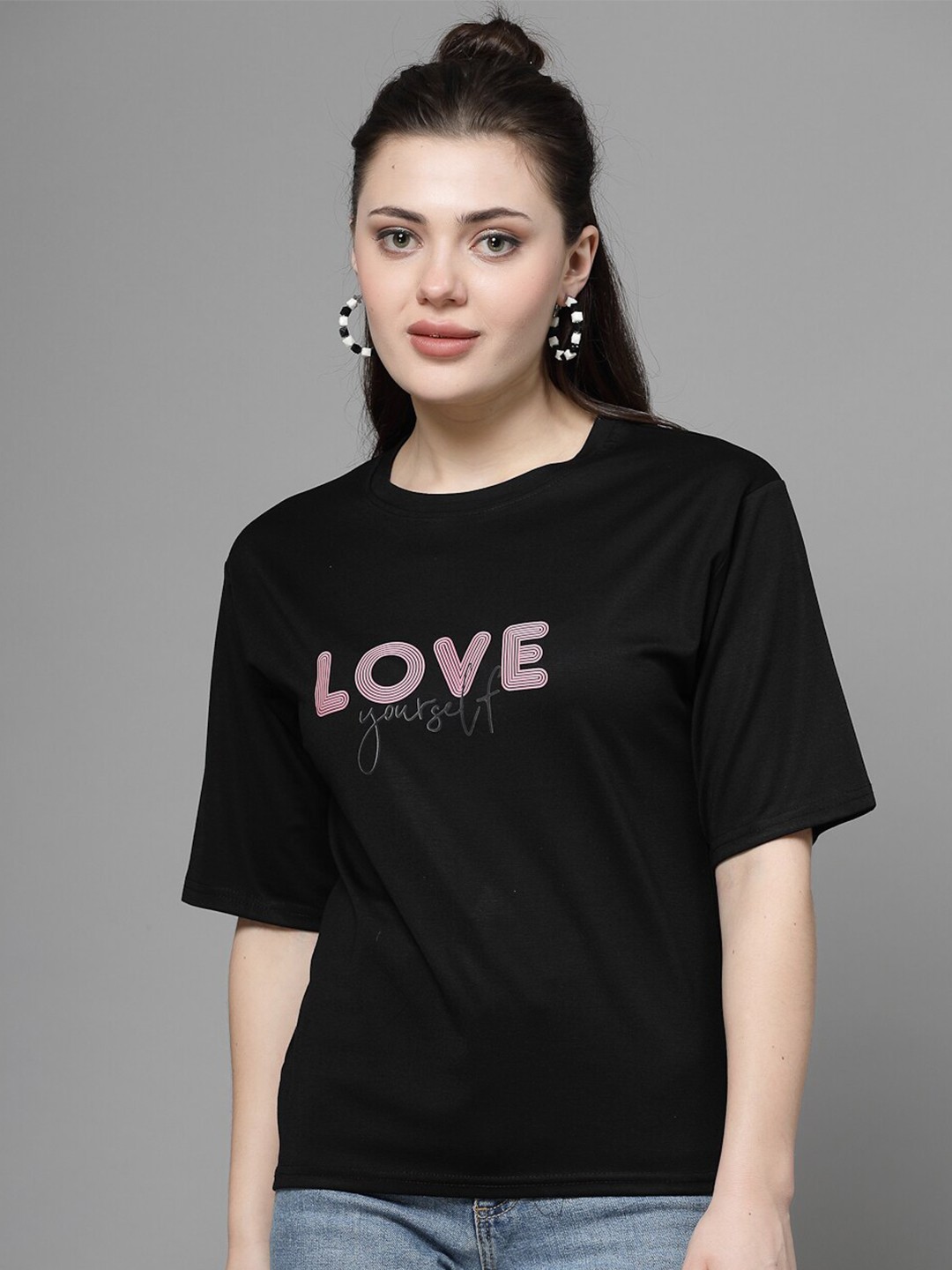 

Clora Creation Typography Printed Round Neck T-shirt, Black