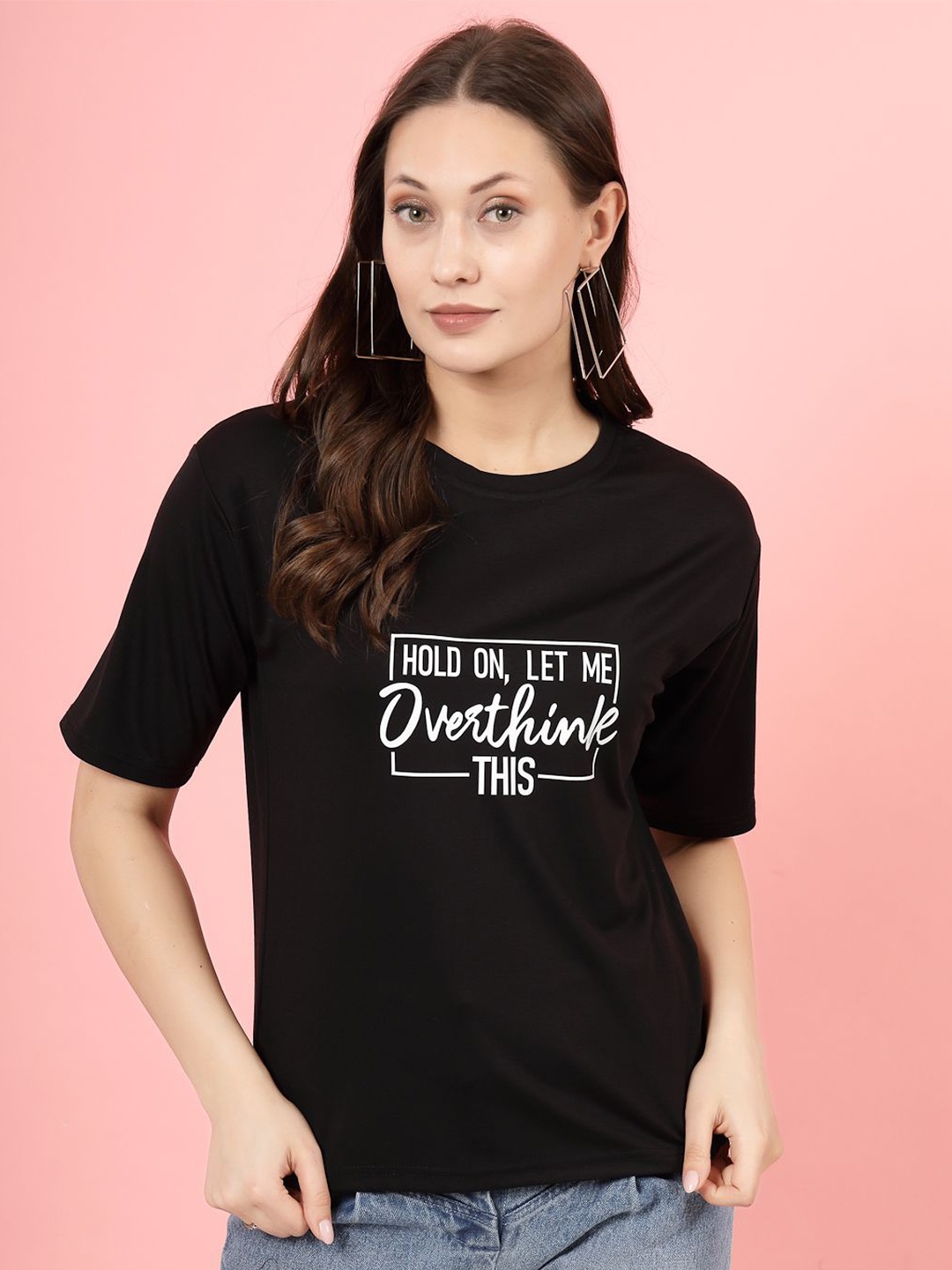 

Clora Creation Typography Printed Round Neck T-shirt, Black