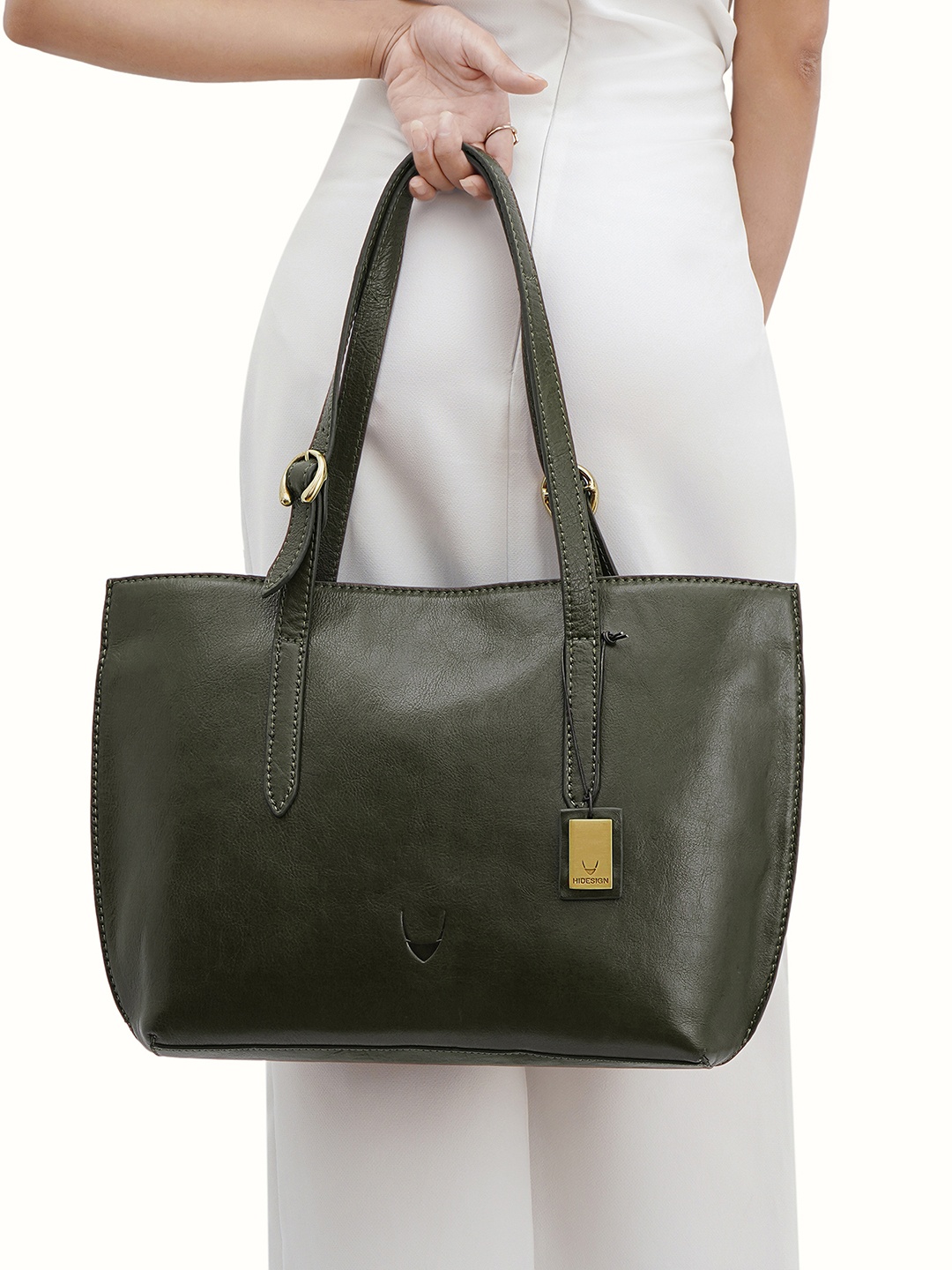 

Hidesign Leather Oversized Structured Shoulder Bag, Olive