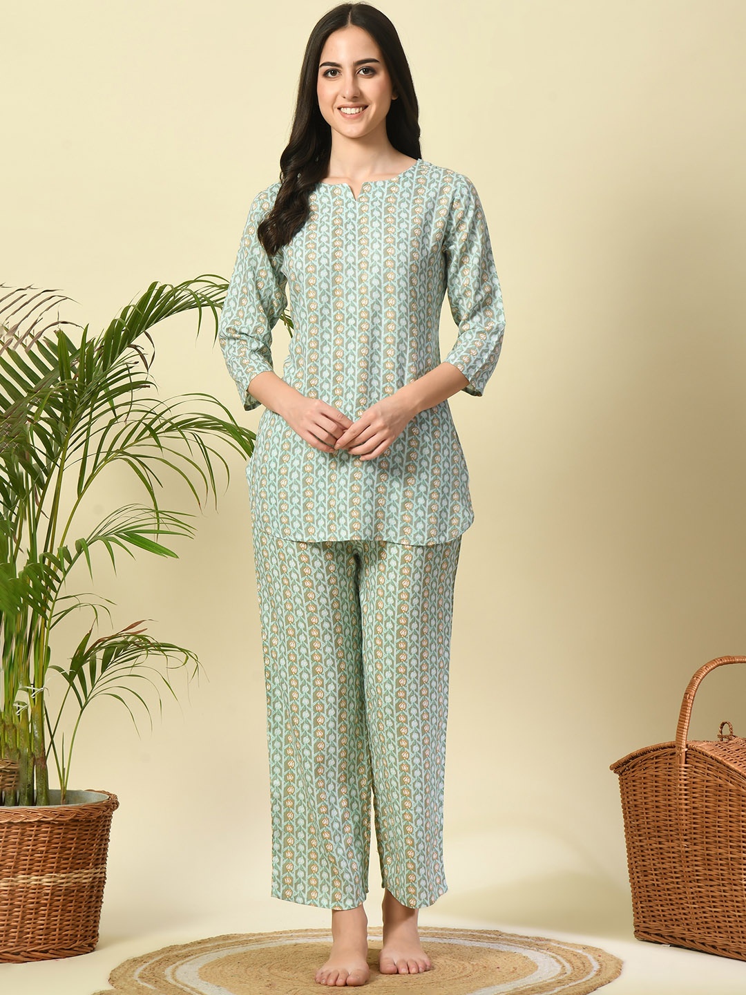 

TREND ME Floral Printed Night suit, Blue