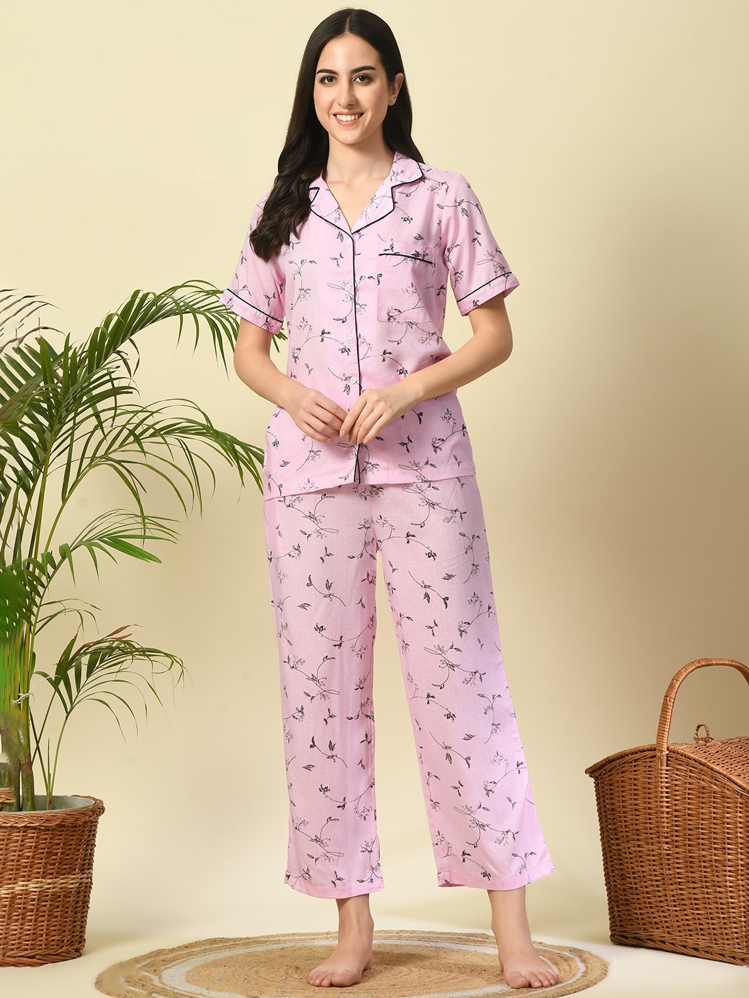 

TREND ME Floral Printed Night suit, Pink