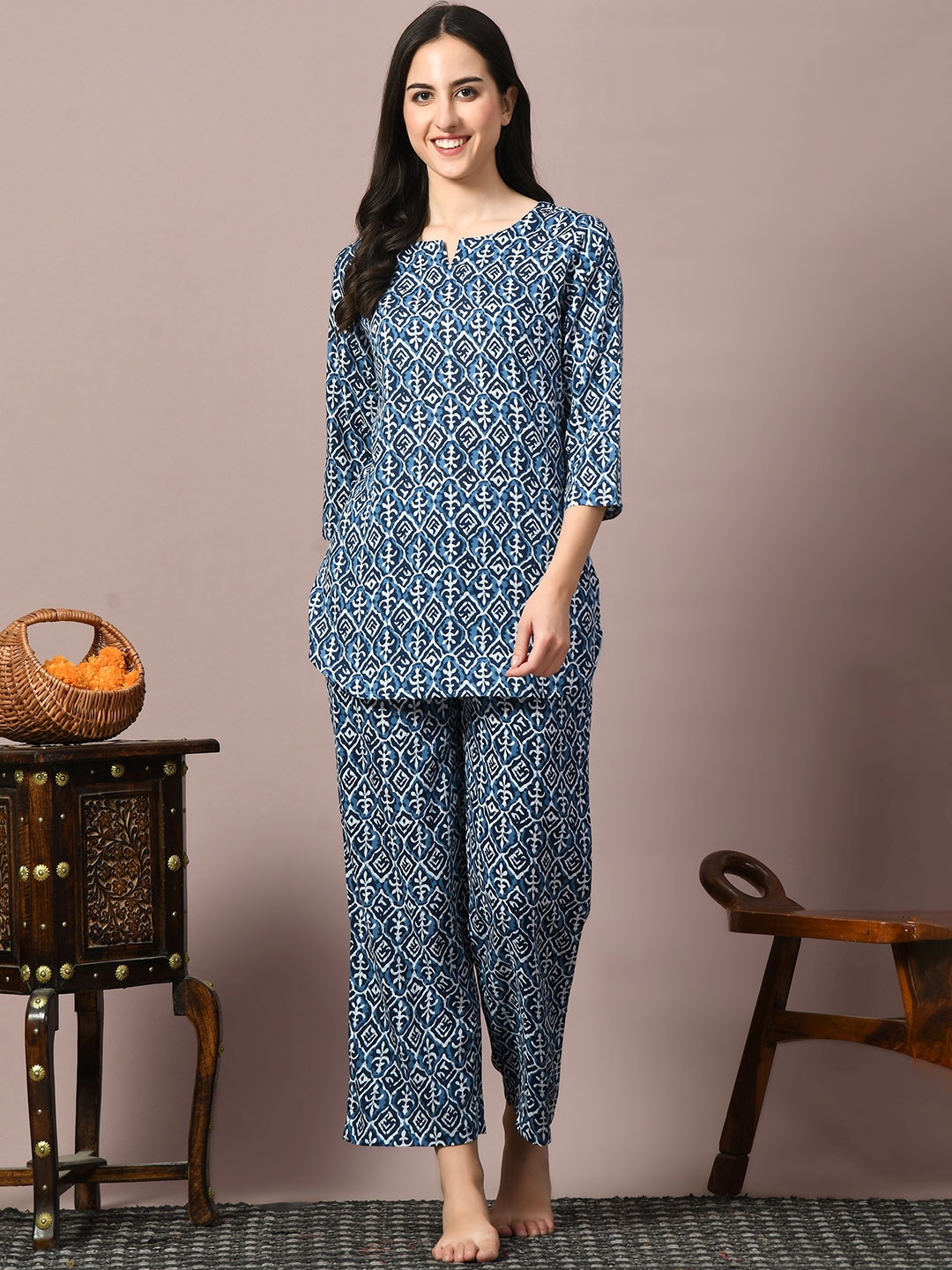 

TREND ME Floral Printed Night suit, Blue