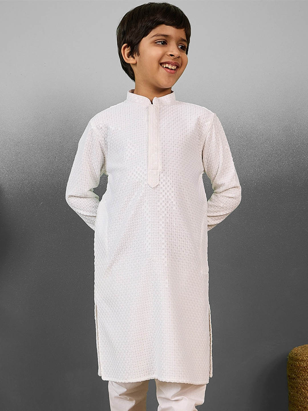 

YK Dapper & Dazzling Boys Embellished Sequinned Straight Kurta, White