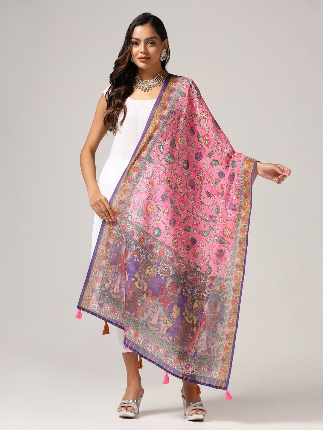 

Kaizen TEXO FAB Kalamkari Printed Dupatta, Pink