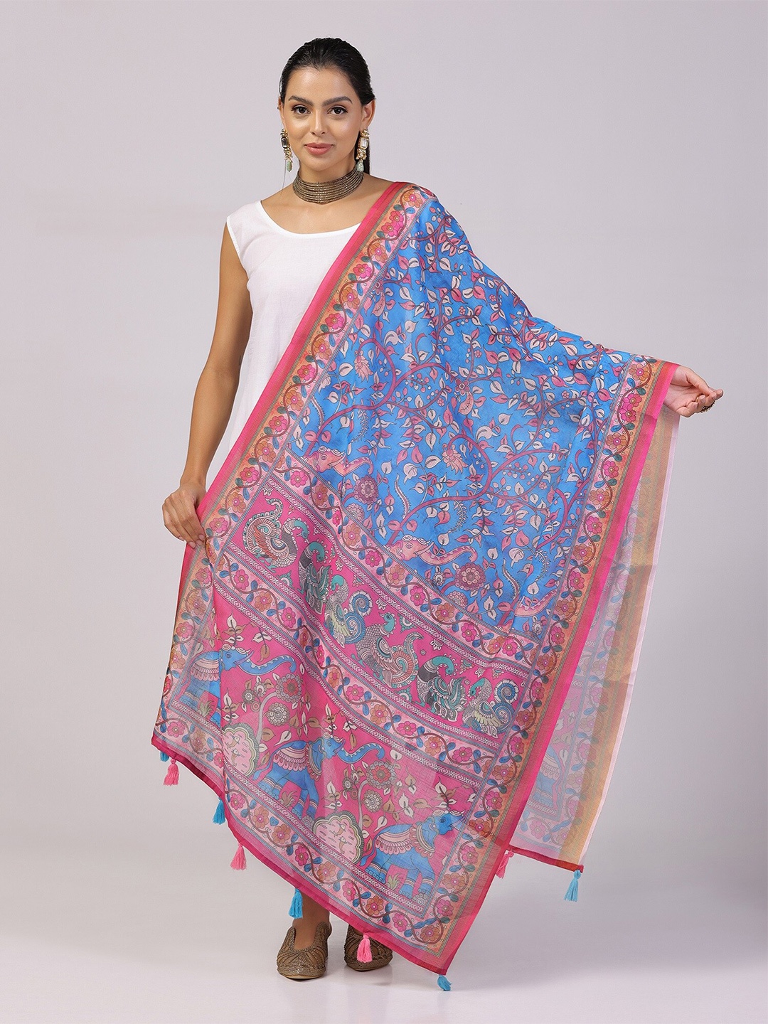 

Kaizen TEXO FAB Kalamkari Printed Dupatta, Blue