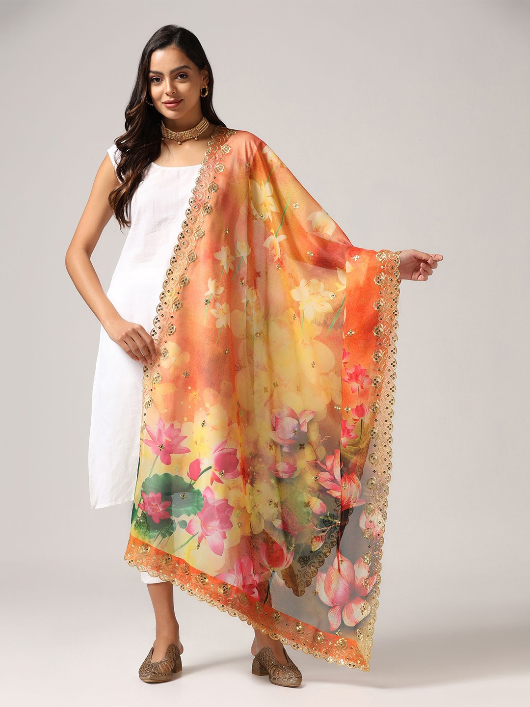 

Kaizen TEXO FAB Floral Printed Dupatta With Zari, Yellow