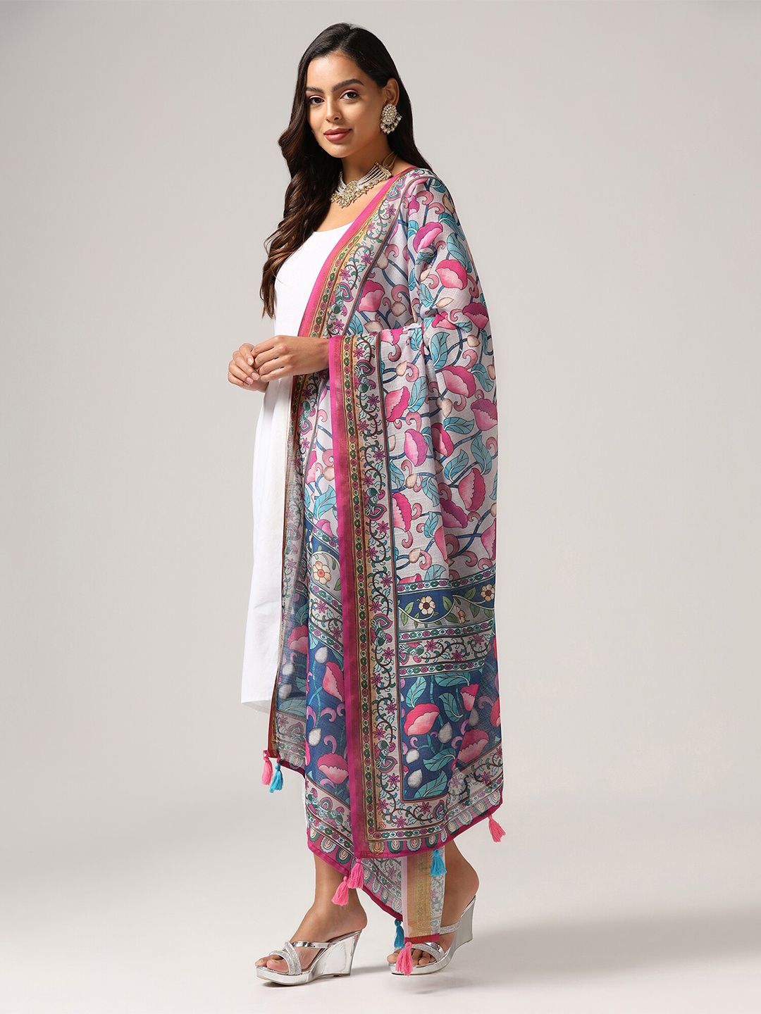 

Kaizen TEXO FAB Kalamkari Printed Dupatta, Blue
